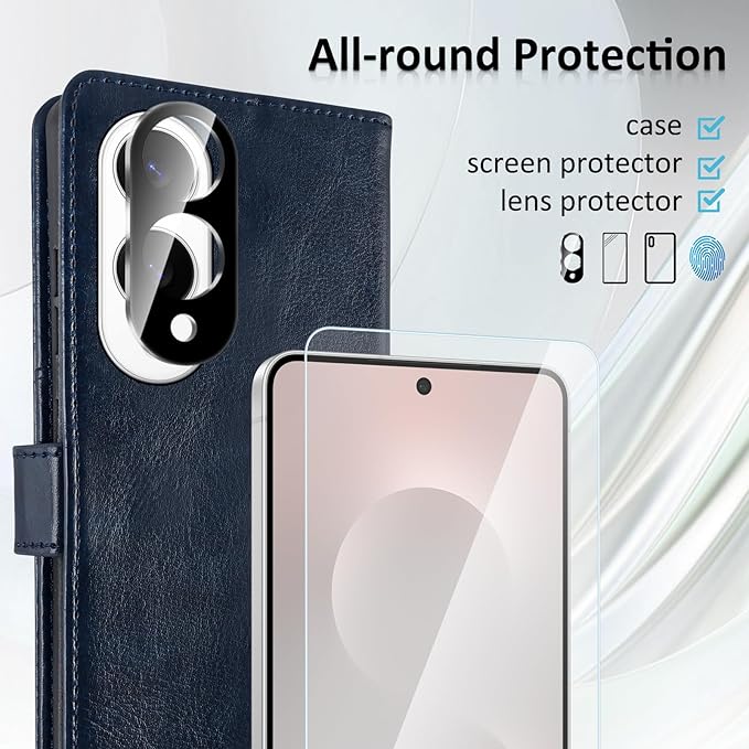 MONASAY Wallet Case Fit for Samsung Galaxy S25 Edge 5G，[Lens & Glass Screen Protector] [RFID Blocking] Flip Folio Leather Cell Phone Cover with Credit Card Holder, 6.7 inch, Blue