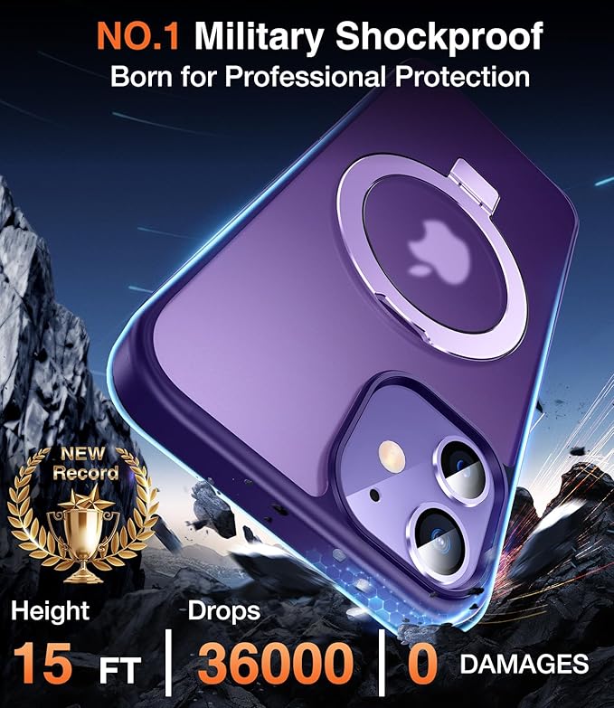 3-in-1 [Magnetic+Kickstand+Ring Holder] for iPhone 12/12 Pro Case Stand Ring Holder Compatible with MagSafe, Military Shockproof Protective iPhone 12/12 Pro Phone Case Kickstand Cover Purple