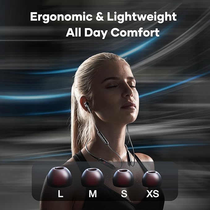 LINKLIKE Neckband Bluetooth Earbuds 100H Playtime with 4 Drivers Enhanced Bass,V5.2 Wireless Earbuds, IPX7 Waterproof,Comfort Fit Neckband Headphones for Sports, Gym Running Workout Business Travel