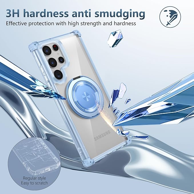 for Samsung Galaxy S22 Ultra Case Compatible Wireless Charging Magnetic,with Screen Protector,for S22Ultra Phone Case with 360°Stand Ring Military Grade Shockproof Heavy Duty Protection Blue