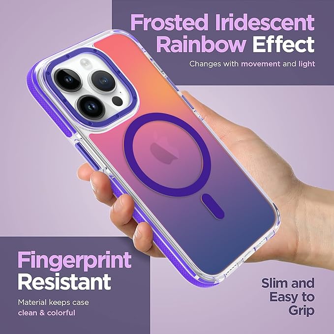 MOWIME Magnetic Case for iPhone 14 Pro [Compatible with Magsafe] [Cute Fashion Fluorescent Design] [1 Screen Protector] Slim Translucent Matte Case for iPhone 14 Pro 6.1" 2022, Purple