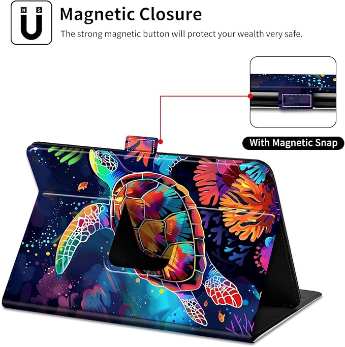for Walmart Onn 10.4" Tablet Pro 2023 (Model:100110603) Case Dluggs 360 Degree Rotating Smart Protective Stand Cover for Walmart Onn 10.4 Inch Pro Tablet-Colorful Turtle