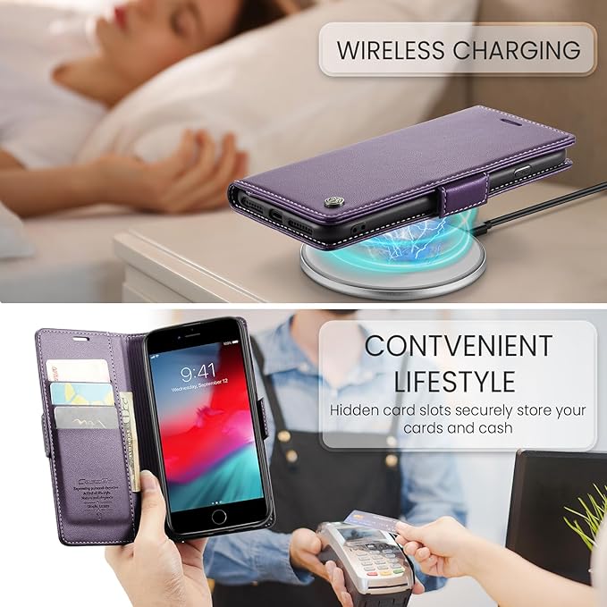 for iPhone 8 Plus & 7 Plus Case, Premium PU Leather Wallet Case Flip Cover with [RFID Blocking][Card Holder][Stand Function] Shockproof Protective for iPhone 8 Plus & 7 Plus, Purple