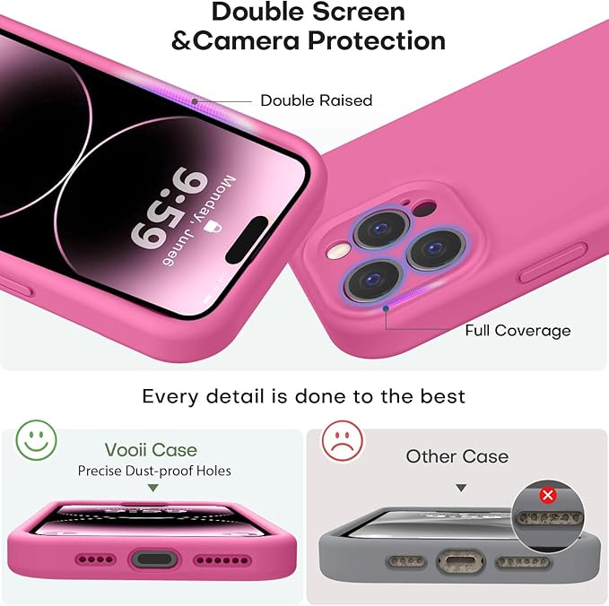 Vooii Compatible with iPhone 14 Pro Max Case, Liquid Silicone Upgrade [Camera Protection] [Soft Anti-Scratch Microfiber Lining] Shockproof Phone Case for iPhone 14 Pro Max 6.7 inch - Pitaya
