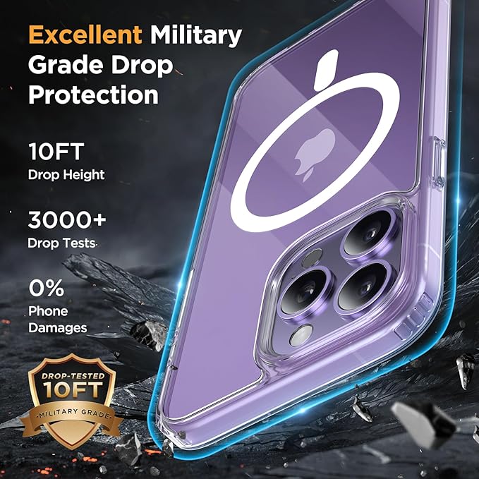 Miracase Magnetic for iPhone 14 Pro Case 6.1 inch (Compatible with MagSafe)（with 2X Screen Protectors） Military-Grade Protection, Anti-Fingerprint Translucent Matte Phone Case Cover, Clear