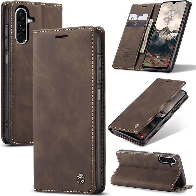 for Samsung Galaxy A17 Case, Flip Wallet Leather Case with Card Holder Magnetic Closure Shockproof Kickstand Protective Phone Cases Cover for Galaxy A17, Coffee