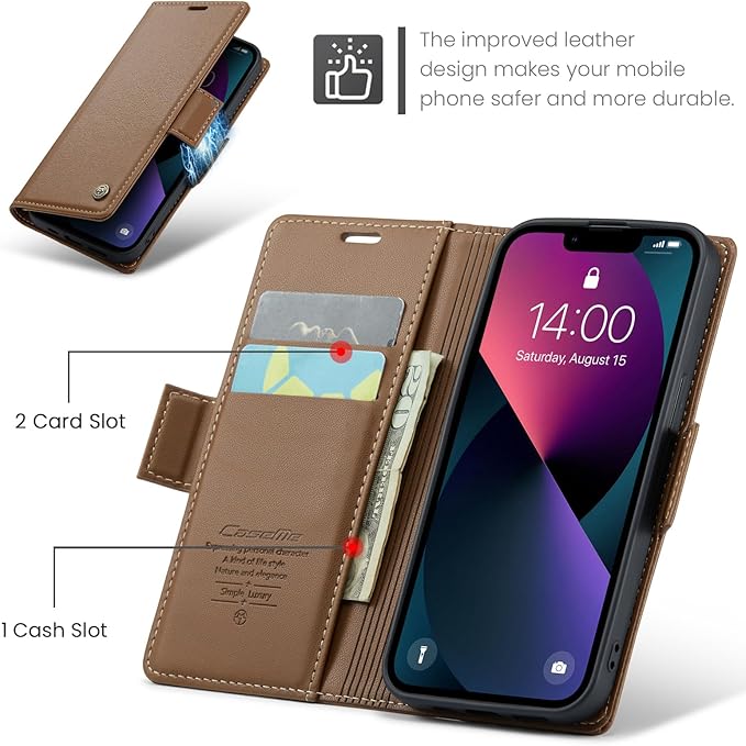 for iPhone 13 Mini Case, Premium PU Leather Wallet Case Flip Cover with [RFID Blocking][Card Holder][Stand Function] Shockproof Protective for iPhone iPhone 13 Mini 5.4 inch, Brown