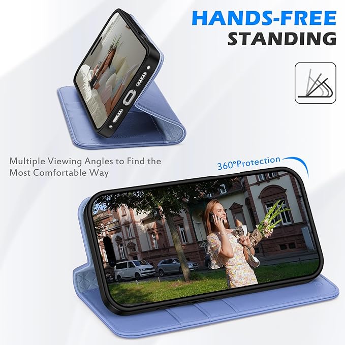 SHIELDON Real Leather Case Wallet for iPhone 17 6.3-inch 5G 2025 | Magnetic Closure | Folio | RFID Blocking Card Holder | Kickstand | Soft Shockproof Phone Cover | Wisteria Purple