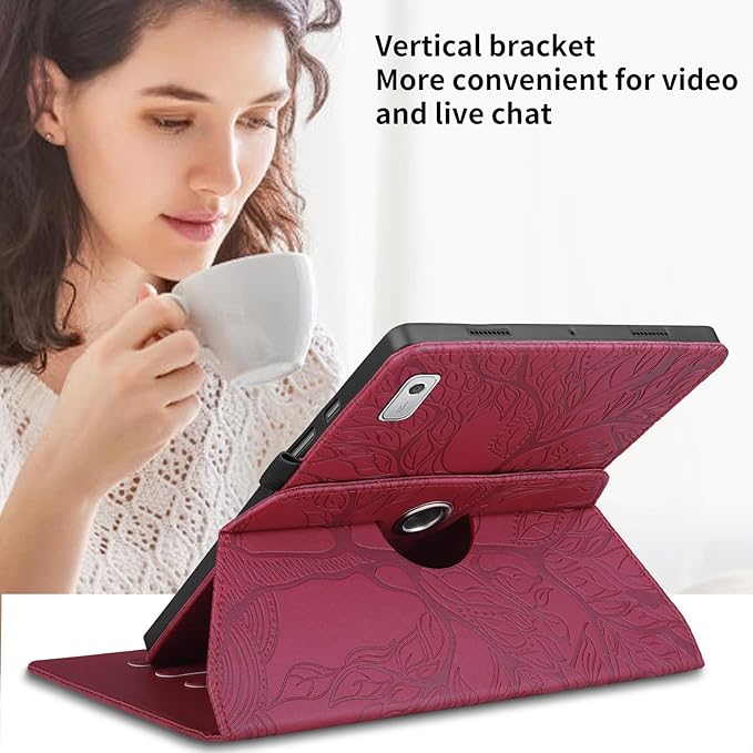 Rotating Case for Lenovo Tab M9 9.0 inch (TB-310FU) 2023 Released PU Leather Cover Lightweight Flip Stand Shell with Pen Holder for Lenovo Tab M9 9" 2023 Tablet-Red