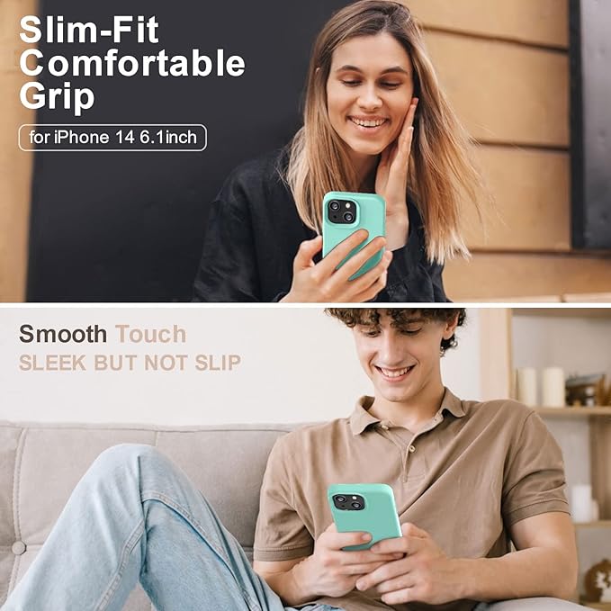 Vooii Compatible with iPhone 14 Case,[Silky Touch Premium Liquid Silicone] [Soft Anti-Scratch Microfiber Lining], Ultra Slim Shockproof Protective Case for iPhone 14 - Sea Blue