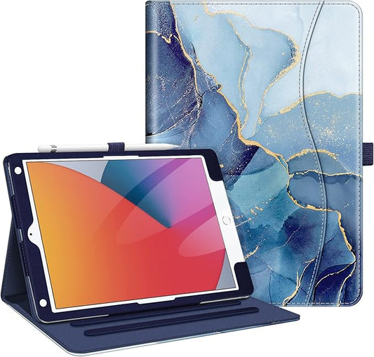 Fintie Case for iPad 9th / 8th / 7th Generation (2021/2020/2019) 10.2 Inch - [Corner Protection] Multi-Angle Viewing Stand Cover with Pocket & Pencil Holder, Auto Sleep Wake, Ocean Marble