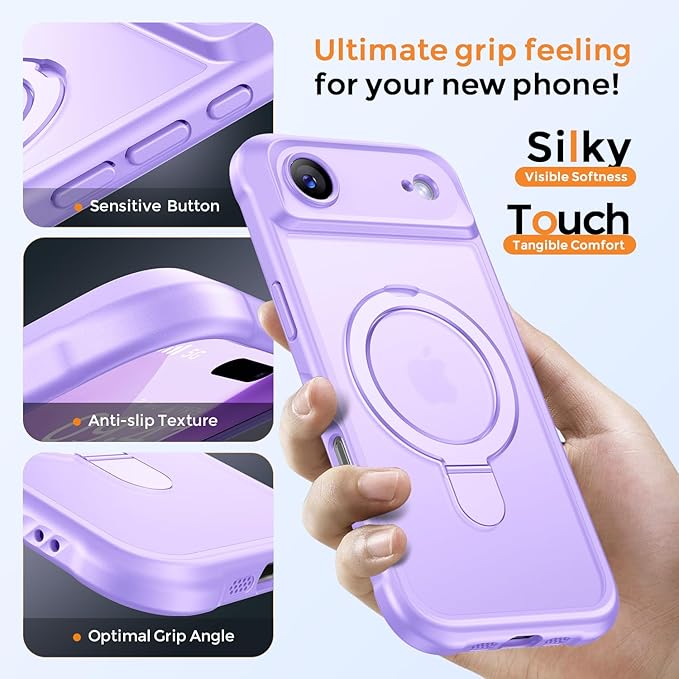 MOCCA Compatible with iPhone Air Case with Magnetic Invisible Stand [Full Camera Protection] [Compatible with Magsafe] Military Drop Shockproof Translucent Matte Phone Case Cover 6.5",Light Purple