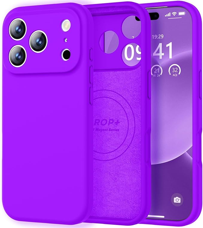 Vooii Magnetic Compatible with iPhone 17 Pro Max Case (Compatible with Magsafe) (Upgraded Camera Protection) Liquid Silicone Shockproof Full Body Protective Phone Cover for Women Men, Neon Purple