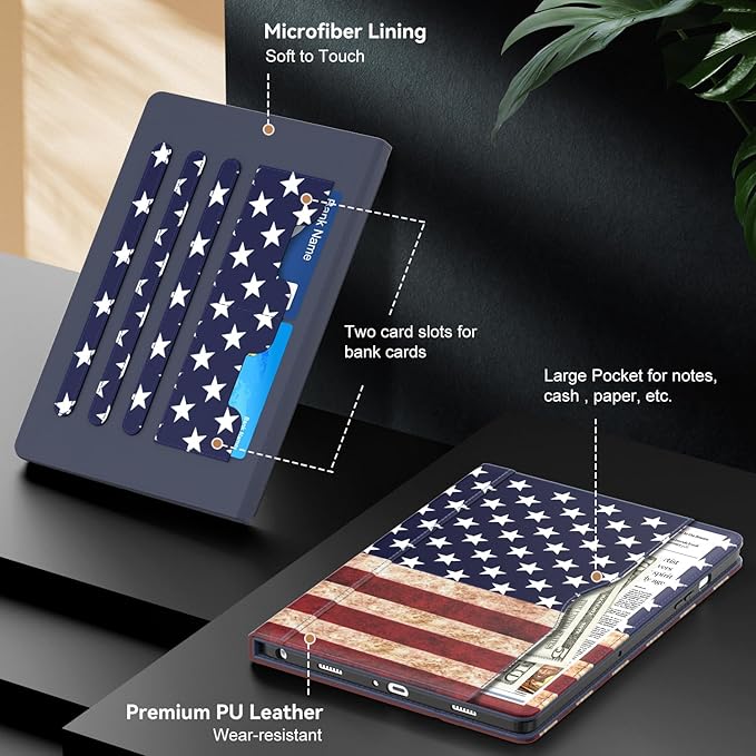 OKP Case for Samsug Galaxy Tab A9+ Plus 11 inch 2024(SM-X210/X216/X218), PU Leather Folio Cover with Multi-Angle Stand//Pen Holder, Auto Wake/Sleep Case for Galaxy A9+ 11" Tablet (Flag)