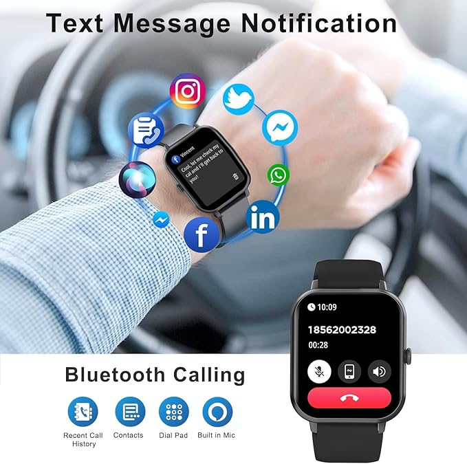 Smart Watch for Men Women Compatible with iOS Android Phone, 1.83" Full Touchscreen IP68 Waterproof Smartwatch,Fitness Tracker with Make/Recive Call 123+ Sport Modes Heart Rate/Sleep Monitor