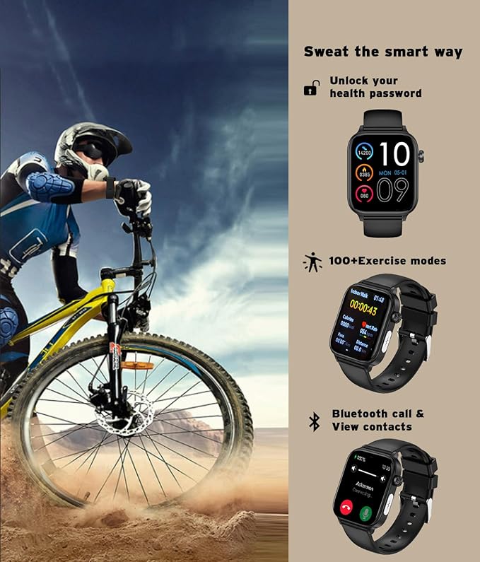 Men's Women's Smart Watch,1.96-inch HD Touchscreen Smartwatch,100+ Sports,Blood Pressure,Heart Rate,Blood Oxygen,Sleep Monitoring,IP68 Waterproof Fitness Tracker,Android iOS iPhone (Black)