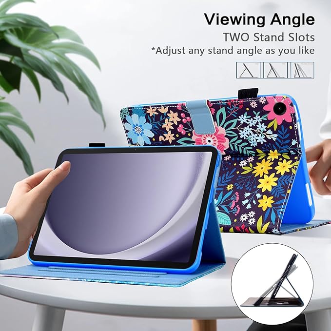 Case for Samsung Galaxy Tab A9+ Plus 11 Inch 2025 2024 2023 (SM-X210/X216/X218), Samsung Tablet A9 Plus Case, Cute PU Leather Folio Stand Cover for Galaxy Tab A9+, Auto Wake/Sleep - Cute Flowers