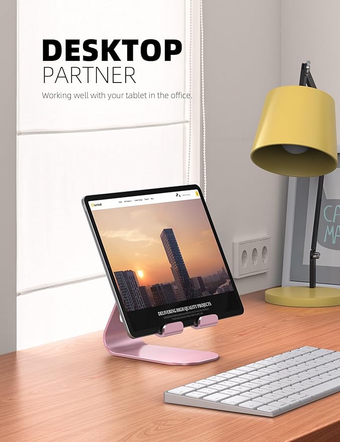 Lamicall Tablet Stand, Adjustable Tablet Holder - Desktop Stand Dock Holder Compatible with 4-13" Tablets Such as iPad Pro 11, 9.7, 10.5, 12.9 Air Mini, Kindle, Tab, iPhone Air 17 Pro Max, Rose Gold