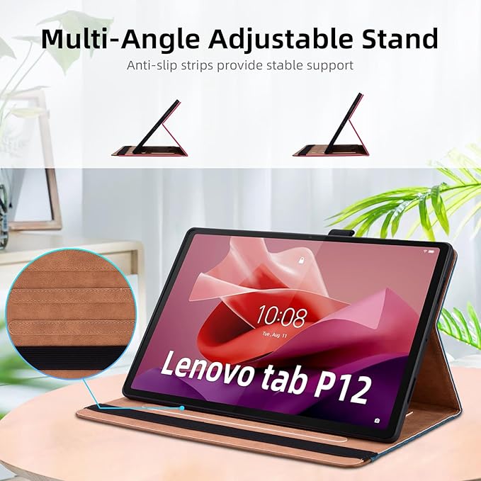 Case for Lenovo Tab P12 12.7 inch (TB370FU),Retro Folio Shell for Lenovo Xiaoxin Pad Pro 12.7 inch Multi-Angle Stand Cover PU Leather with Card Pocket,Black