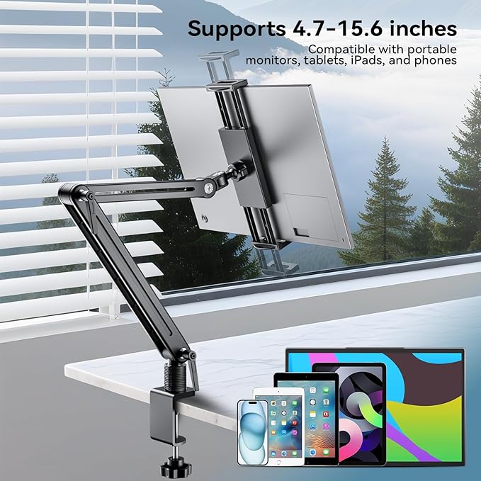 Mount Soporte para Tablet/Portable Monitor/Ereader - Strong Bearing Weight Over 5.5lbs with Built-in Adjusting Wrench with 360°Rotate Base Fits for ipad 4.7-15.6" Tablet Stand Holder