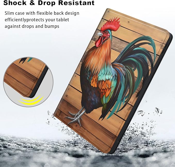 Slim Case for Samsung Galaxy Tab S10 FE / S9 FE 5G 10.9" & Tab S9 11", PU Leather Protective Cover, Multi-Angle Stand, Auto Sleep/Wake, Rooster