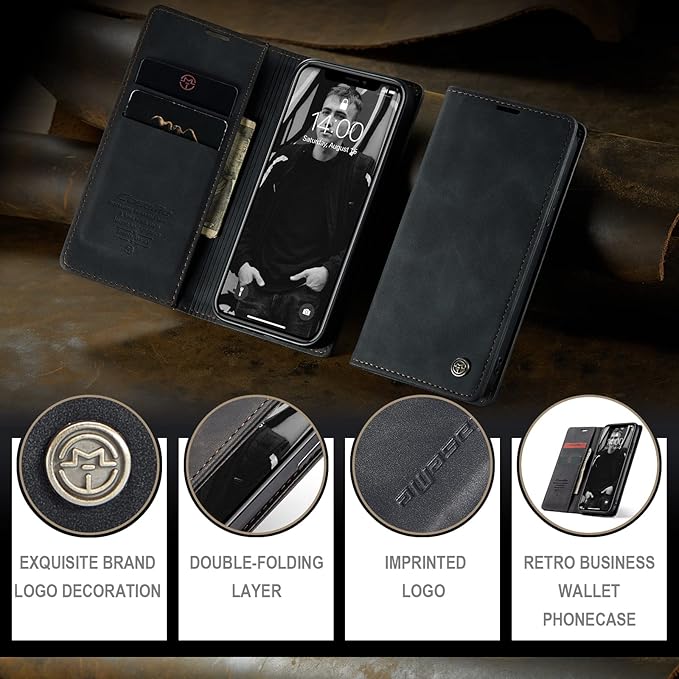 for iPhone XR 6.1-Inch Case, Flip Wallet Leather Case with Card Holder Magnetic Closure Shockproof Kickstand Protective Phone Cases Cover for iPhone XR, Black