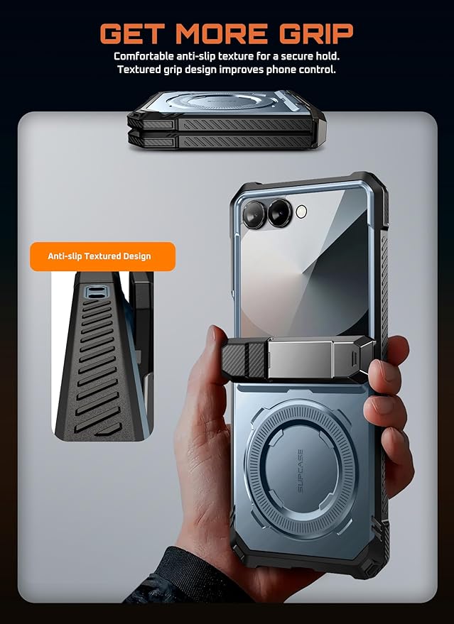 SUPCASE for Samsung Galaxy Z Flip 7 Case with Stand & Front Screen Protector (Unicorn Beetle Grip), [Support MagSafe] [Hinge Protection] Full Body Military-Grade Rugged Back Phone Cover, Tilt
