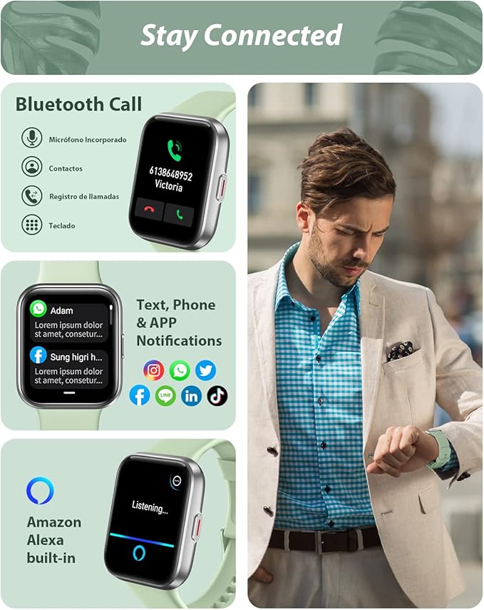 Smart Watch for Men Women(Call Receive/Dial), Alexa Built-in, 1.8" Touch Screen Fitness Tracker with Heart Rate Sleep Tracking, 100 Sports Modes, 5ATM Waterproof Smartwatch for Android iPhone