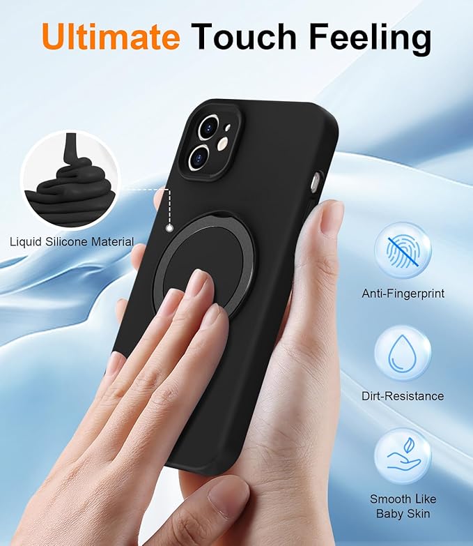 ZHK Liquid Silicone Designed for iPhone 11 Case with Magnet Stand, [Precise Camera Lens Protection][Mil-Grade Drop Shockproof][Soft Anti-Scratch Microfiber Lining] Slim Fit Cover, Black