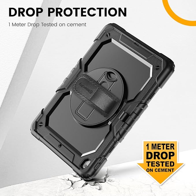 Timecity Case for iPad 9th/ 8th/ 7th Generation 10.2 inch - Heavy Duty Protective Cover with Screen Protector, Rotating Stand, Shoulder Strap & Pencil Holder | Kids-Friendly (Black)