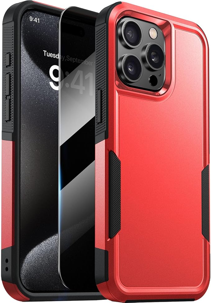 Diaclara Designed for iPhone 15 Pro Max Case, [with Privacy Screen Protector] [Anti Spy] [Military Grade Drop Protection] Heavy Duty Full-Body Shockproof Phone Case, Red