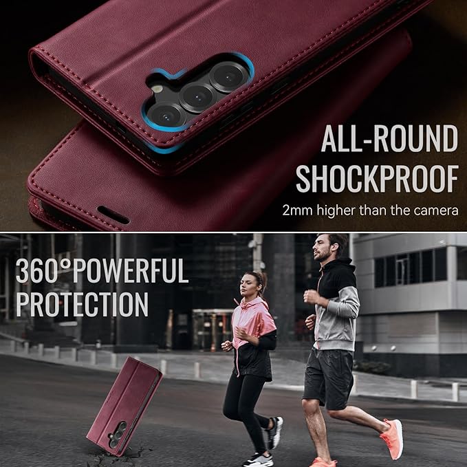 Wallet Case for Samsung Galaxy S24 Plus Leather Wallet Flip Cover with Card Holder, Kickstand, Magnetic Closure, RFID Blocking TPU Shockproof Phone Case Compatible with S24 Plus, Red