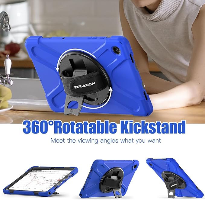BRAECNstock Case for Samsung Galaxy Tab A9+ Plus 11 inch (SM-X210/X216/X218) Shockproof Protective Tab A9+ Kids Case with Screen Protector Pen Holder Rotating Hand Strap+Stand, Blue