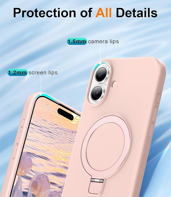 ZHK Liquid Silicone Designed for iPhone 17 Case with Magnet Stand, [Precise Camera Lens Protection][Mil-Grade Drop Shockproof][Soft Anti-Scratch Microfiber Lining] Slim Fit Cover, Pink