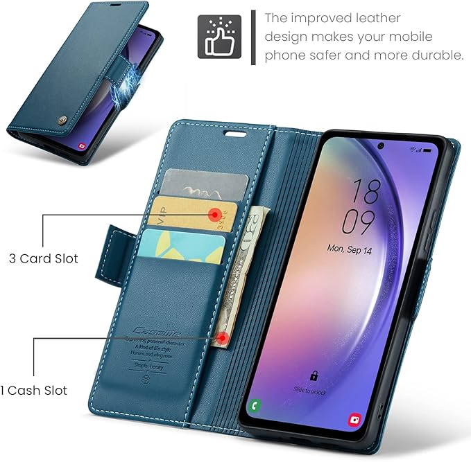 for Samsung Galaxy A54 5G Case, Premium PU Leather Wallet Case Flip Cover with [RFID Blocking][Card Holder][Stand Function] Shockproof Protective for Samsung Galaxy A54, Blue