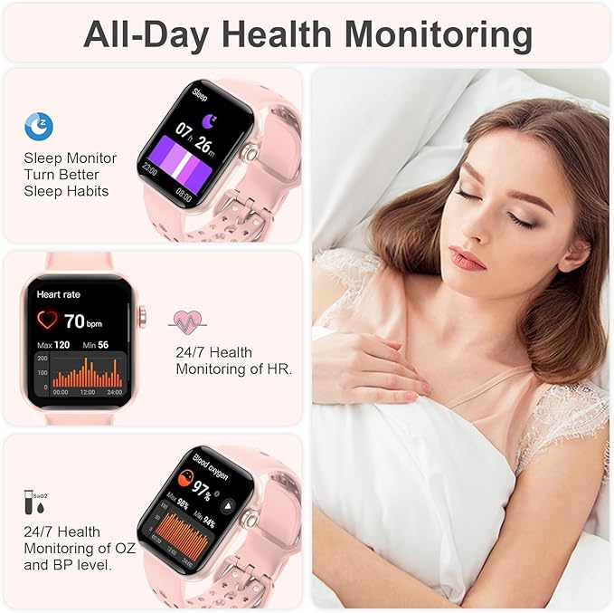 Smart Watches for Men Women 1.83" HD Display Activity Fitness Tracker Smartwatches for Android iOS Phones with Bluetooth Call/Heart Rate/Blood Pressure/Sleep Monitor/100+ Sport/IP67 Waterproof, Pink