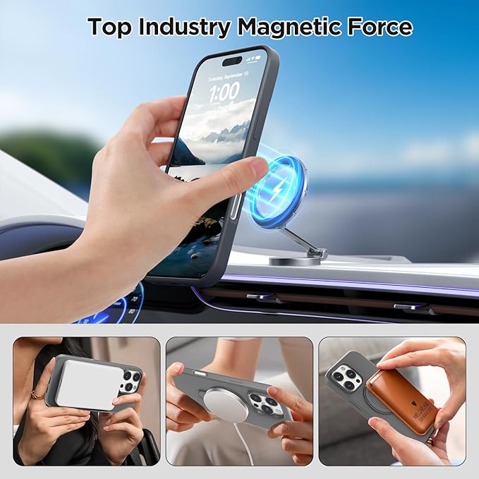 Magnetic Stand for iPhone16 Pro Max Case with Kickstand 【Lab-Certified Protection】【Not Yellowing】【Anti-Fingerprint】 Durable, Enhanced Grip, Slim，Gray，iPhone 16 Pro Max 6.9"