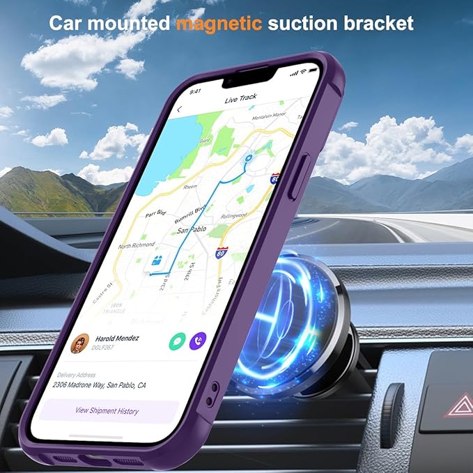 Magnetic Compatible with iPhone 14 Plus Case with Stand [Military Grade Drop Tested][Compatible with Magnet] Ring Translucent Slim Hard Back Soft Edge, Purple