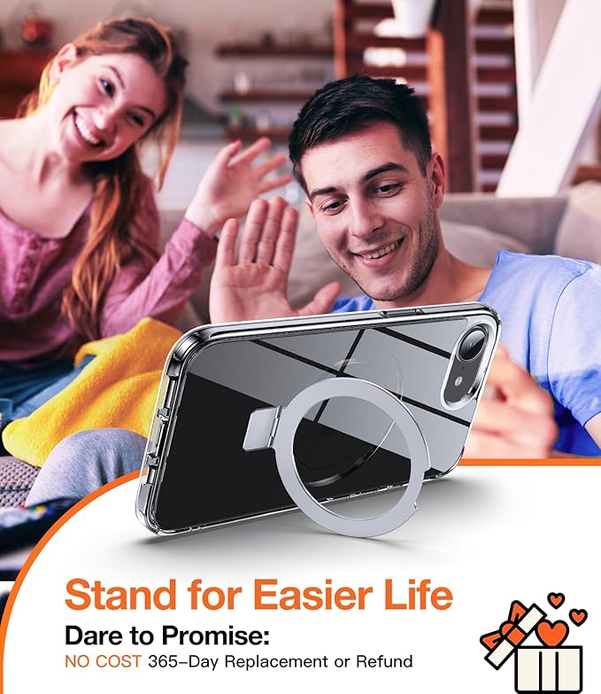 3-in-1 [Magnetic+Kickstand+Ring Holder] for iPhone 16e Case 2025 Stand Ring Holder Compatible with MagSafe, Military Shockproof Protective iPhone 16e Phone Case Kickstand Cover Clear