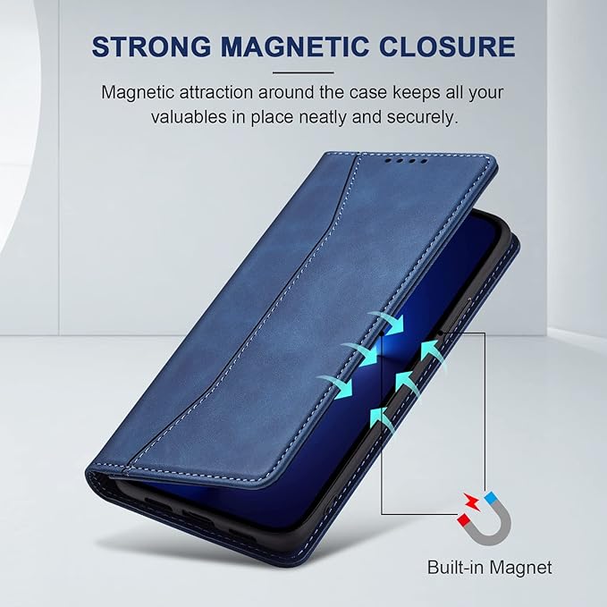Jasonyu Flip Wallet Case for iPhone 13 Pro,Leather Magnetic Folio Cover with Card Holder,Kickstand - TPU Shockproof Durable Protective Phone Case,Blue