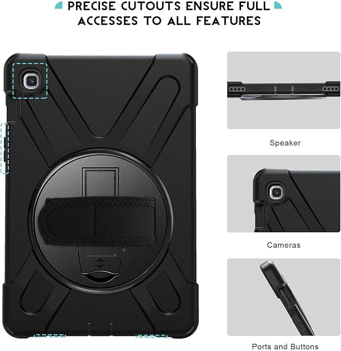 DreamerX for Samsung Galaxy Tab S5e Case 10.5 inch 2019 SM-T720/T725/T727, Shockproof Kids Drop Protective Cover w/ 360 Rotating Hand Strap Multi Stand Angles Carrying Shoulder Strap Pen Holder, Black