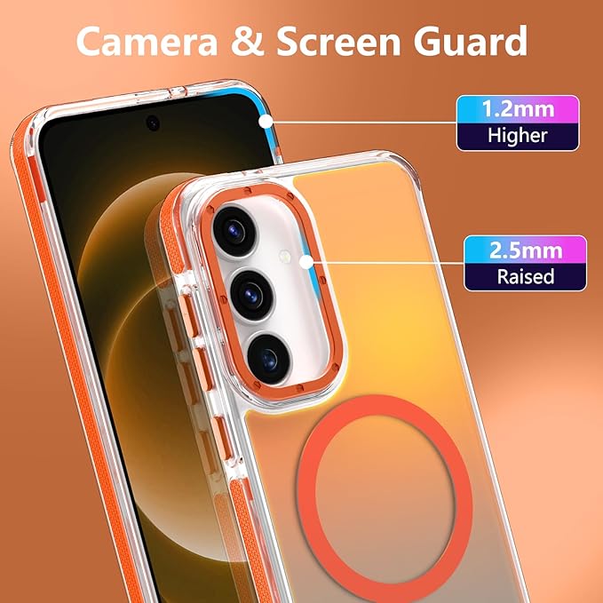 MOWIME Magnetic Case for Samsung Galaxy S25 FE 5G [Compatible with Magsafe] [Cute Fashion Fluorescent Design] [1 Screen Protector] Slim Translucent Matte Case for Galaxy S25 FE 5G 6.7", Orange