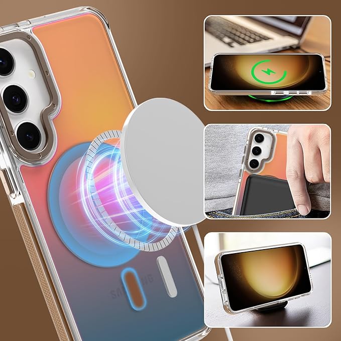 MOWIME Magnetic Case for Samsung Galaxy S23 Plus [Compatible with Magsafe] [Cute Fashion Fluorescent Design] [1 Screen Protector] Slim Translucent Matte Case for Galaxy S23 Plus 6.7", Desert