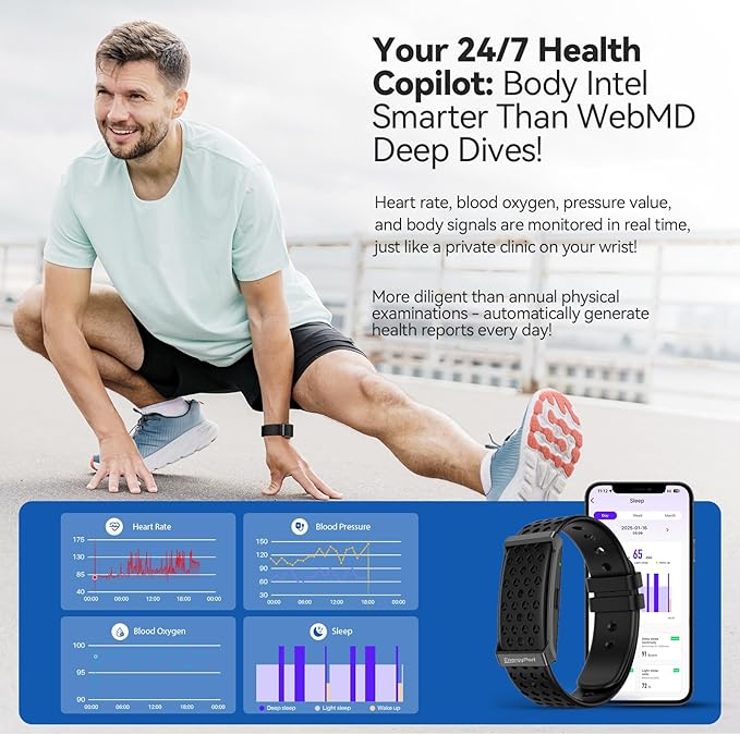 Smart Bracelet, Wearable Activity & Fitness Tracker Band, 24H Sleep Tracker, All-Day Continuous Heart Rate Blood Pressure Stress HRV Monitor, 173 Sport Modes Smart Wristband with Free APP Black