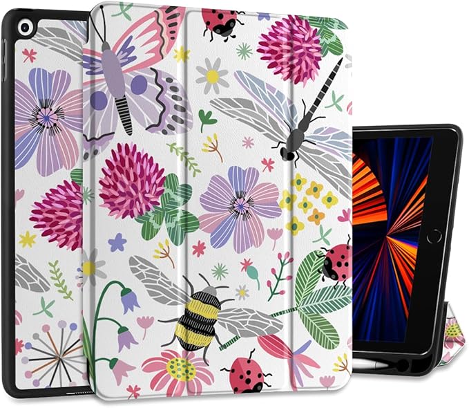 DONGKE Case Compatible with iPad 10.2 Inch 2021 2020 2019 iPad 9th/8th/7th Generation with Pencil Holder, Slim Stand Protective Case with Soft TPU Back, Auto Sleep/Wake Cover, Dragonfly