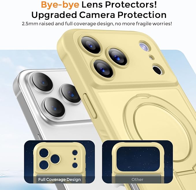 MOCCA Compatible with iPhone 17 Pro Max Case with Magnetic Invisible Stand [Full Camera Protection] [Compatible with Magsafe] Military Drop Shockproof Translucent Matte Phone Case Cover,Creamy Yellow