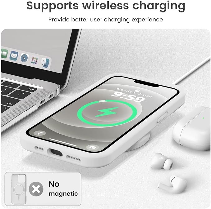 Vooii Compatible with iPhone 12 Case/iPhone 12 Pro Case, Liquid Silicone Upgrade [Soft Anti-Scratch Microfiber Lining] [Shockproof Drop Protection] Phone Case 6.1 inch - White