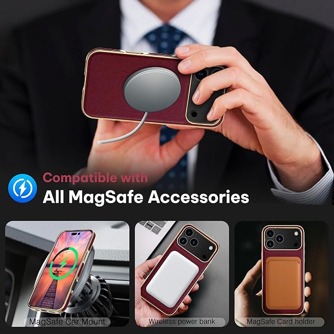LOHASIC for iPhone 17 Pro Case for Women, Compatible with MagSafe, Luxury Elegant Leather Design with Soft Non-Slip Grip Protective Cover Magnetic Case for iPhone17 Pro 2025 - Burgundy