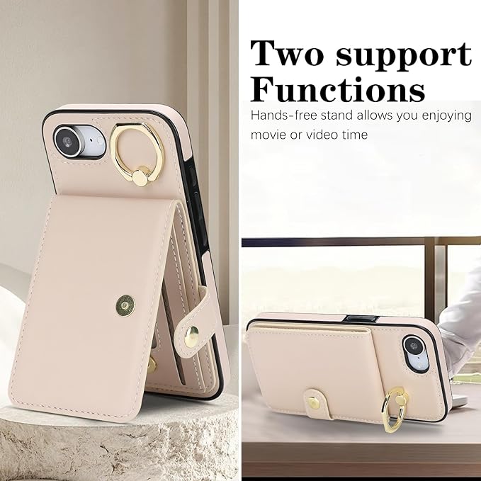 Compatible iPhone 16e Wallet Case with Card Holder RFID Blocking PU Leather Doubles as a Wallet Unisex Flip Shockproof Protection with Card Slots Ring Wrist Kickstand Function,White