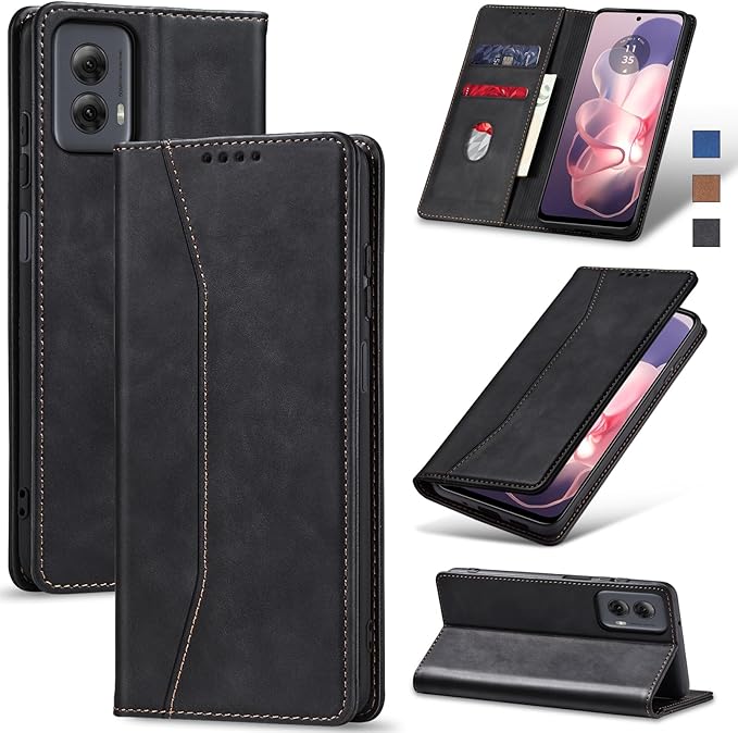 Jasonyu Flip Wallet Case for Moto G Power 5G (2024),Leather Magnetic Folio Cover with Card Holder,Kickstand - TPU Shockproof Durable Protective Phone Case,Black
